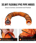 Vevor Portable Ventilator with Hose, 12 inch utility blower with 32.8ft PVC duct, adjustable rope for fan port connection