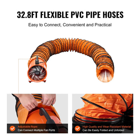 Vevor Portable Ventilator with Hose, 12 inch utility blower with 32.8ft PVC duct, adjustable rope for fan port connection