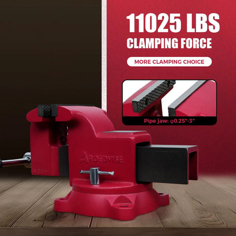 Beast Mode 8 Inch Bench Vise Boasting 360 Degree Swivel Base And 4 Inch Throat Depth Delivers Insane 11025 Lbs Of Clamping Power With Ductile Iron Build Plus Huge 8 Inch Jaw Opening perfect for grip tough jobs in garage or workshop like a boss.