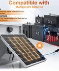 24V 50W Solar Battery Charger Maintainer with Ultra Smart MPPT Controller compatible with AGM Lead Acid and LiFePO4 batteries