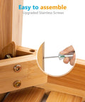 Assembly of Bamboo Shower Bench 19 Inch Waterproof Shower Chair With Storage Shelf using stainless screws