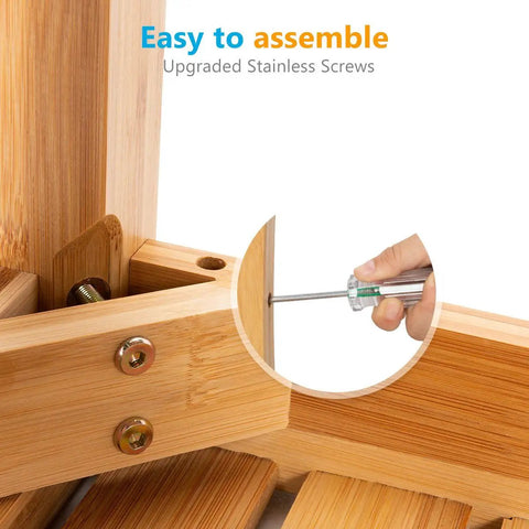 Assembly of Bamboo Shower Bench 19 Inch Waterproof Shower Chair With Storage Shelf using stainless screws