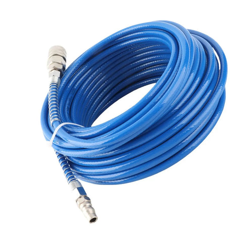 Straight Up Top Rated Heavy Duty Ultra Tough Air Compressor Hose Polyurethane Pneumatic Super Resilient Tubing Ideal For Construction Sites Auto Shops And Garages 20 Meters Long Quarter Inch NPT Blue Fittings Work Horse Gear Proven Performance coiled blue polyurethane air hose with 1/4 inch connectors