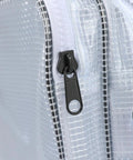 Close-up of the zipper on the rugged antistatic crossbody bag for engineers and IT crew to slickly haul laptops.