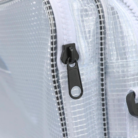 Close-up of the zipper on the rugged antistatic crossbody bag for engineers and IT crew to slickly haul laptops.