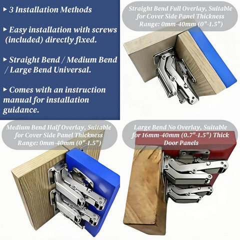 Installation guide for 175 Degree Heavy Duty Cabinet Hinges Set For Wide Opening 2 Pair Concealed Hydraulic Hinges