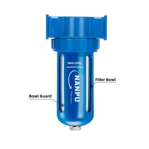 Zinc Alloy Desiccant Air Dryer Inline Filter With Moisture Water Separator And Poly Bowl Half Inch NPT front view