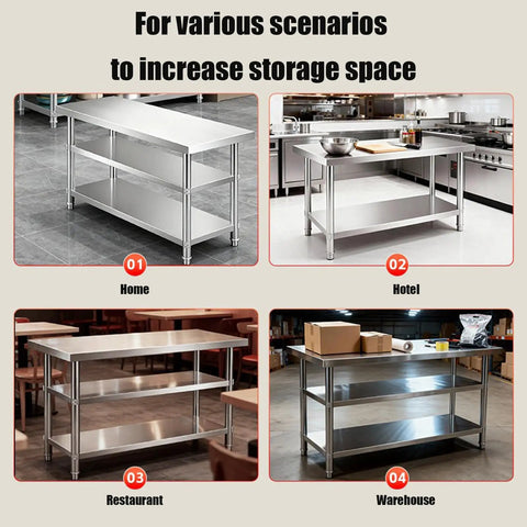 Solid Three Tier Stainless Steel Prep Table Commercial Kitchen Shelving Unit Rust Resistant Workbench No Sweat Cleanup Station For Restaurants Homes And Garages Real Deal Food Prep Beast