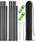 Adjustable Tent Poles For Tarp Canopy Camping, Steel Rods, Lightweight Set Of 2 With Pegs And Reflective Ropes, Black Finish