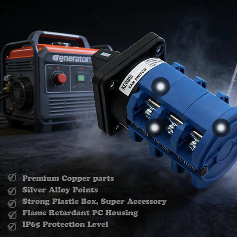 Rugged Heavy Duty 63A Rotary Changeover Switch With Exterior Box and generator in background