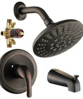 Top Shelf Heavy Duty Brass Shower Tub Faucet Set With Smooth Diverter Handle, Five Spray Setting High Pressure Rain Showerhead and Vintage Oil Rubbed Bronze Tub Spout Bathroom Fixture Upgrade