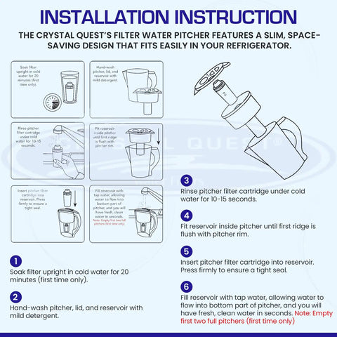 Installation instruction for BPA Free Water Filter Pitcher with NSF 42 Approved Filters Up To 2000 Gallons, white diagram