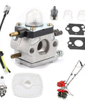 Carburetor Fuel Line Kit Replacement For Mantis Tiller Parts 7222 7225 SV 5C 2 C1U K82 A021001090 with carburetor, gaskets, and spark plug