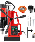 Heavy Duty 1550W Magnetic Drill Press With Variable Speed Up To 500 RPM and accessories for metal cutting jobs.