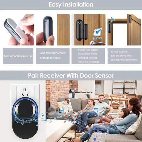 Wireless Door Open Sensor Alarm With 600 Ft Range 58 Chimes 5 Volume Levels And LED Indicators Plug And Play Setup For Home Office Store Security Alert For Kids And Pets Pings On Entry Perfect Door Chime For Any Entryway