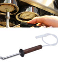 Espresso Machine Cleaning Brush With Detachable Head, High Temp Steam Tool, fast heat dissipation, walnut handle in use