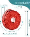 Badass Titanium Fiberglass Exhaust Heat Wrap 16 4 Ft Thermal Insulation For Cars Trucks And Motorcycle Engines Handles 2000 Degrees With Beefed Up Steel Cables In Red roll showing dimensions and length.