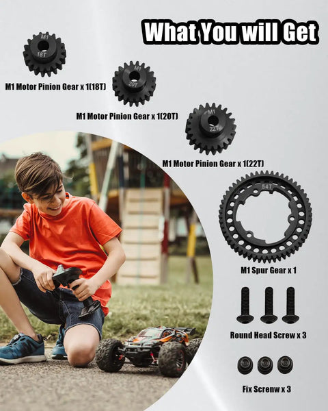 Beefed Up Hardened Steel Spur Gear Set With 18T 20T And 22T Pinions For X Maxx One Fifth, XO One, One Tenth Maxx And E Revo