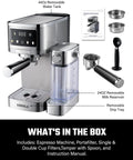 Kickstart Your Day Grind With This 20 Bar Espresso Machine Featuring Auto Milk Frother Smart Touchscreen And Sleek Steel Build for brewing espresso with included accessories.
