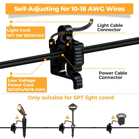 Low Voltage Landscape Lighting Wire Connector Kit For 10/12/14/16/18 Gauge, waterproof connectors for pathway and garden lighting.