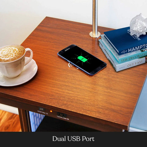Madison Side Table With Built In Lamp, Wireless Charging Pad And USB Port, Bedside Reading Lamp, Nightstand Lamp For Bedroom, Living Room Or Office, Slim 18 Inch Square End Table
