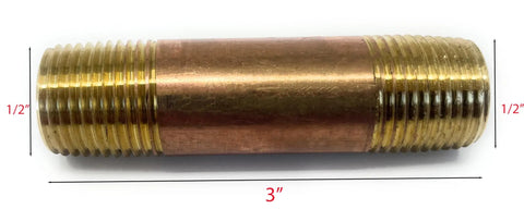 Lead Free Brass Pipe Nipple 1/2 Inch by 1/2 Inch Three Inch Length Male NPT Fitting for Plumbing, corrosion resistant connector