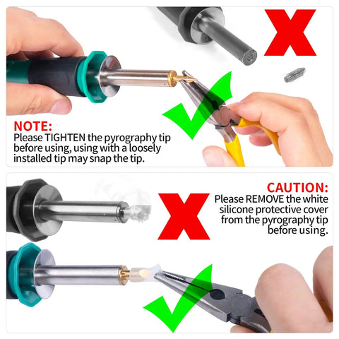 14 In 1 Wood Burning Kit With Adjustable Temperature Pen Heat Deflector Rubber Grip instruction illustration