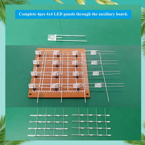 Soldering Practice Kit For Beginners 4x4x4 LED Color Light Cube Electronics DIY Project For Kids and Students Learn Real Soldering With Clear English Instructions showing assembled LED grid on a board
