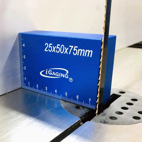 Precision Aluminum Setup Blocks And Bar Gauges Kickass 15 Piece Metric Kit For Machine Shop And Woodworking Pro Fence Alignment Tools showing a blue anodized gauge block measuring 25x50x75mm.