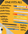 CRAVERLAND universal pen adapter kit for cutting machines; assortment of pens and markers on orange background