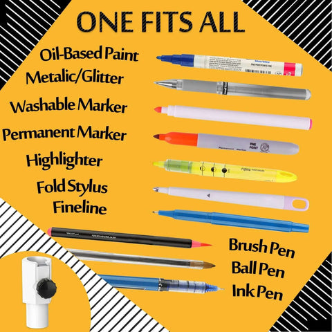 CRAVERLAND universal pen adapter kit for cutting machines; assortment of pens and markers on orange background