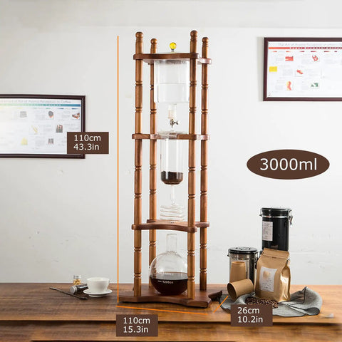 Portable 3000Ml Cold Brew Coffee Maker With Adjustable Stainless Steel Valve For Smooth Low Acid Iced Coffee on wooden base.