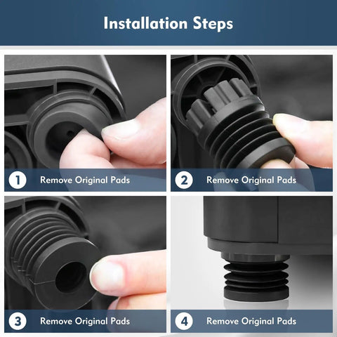 Installation steps for 4 Pack Game Changing Anti Vibration Feet For X1 X1C P1P And P1S Printers, showcasing removal process.