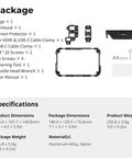 Package contents of Monitor Cage Kit For Atomos Ninja TX And TX GO with clamps, sun hood, screen protector, tools, and manual.