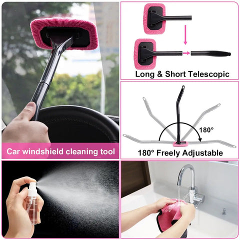 Cordless Car Vacuum Cleaner 8000Pa Powerful Suction, Rechargeable Handheld With 17 Piece Cleaning Kit showing pink tool usage