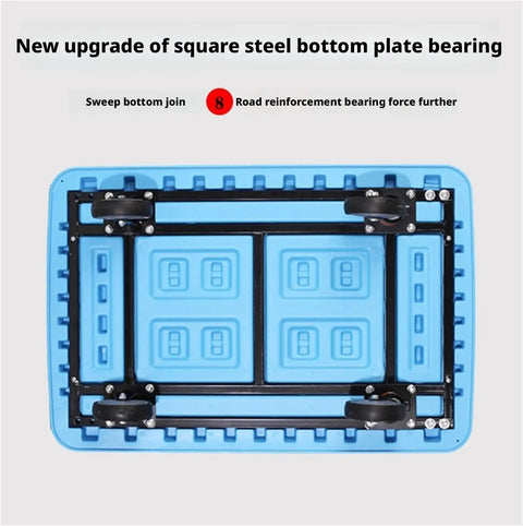 Heavy Duty Folding Hand Truck Platform Flatbed Cart For Loading And Storage, Beast Tough Steel Frame, Non Slip Sponge Grip, Quiet TPR Wheels, Anti Wind Cable, Built To Haul At Home, Garage, And Jobsite, Blue, underside view