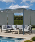 10 By 10 Ft Outdoor Pergola With Retractable Shade Canopy Matte Aluminum Frame Four Roller Shade Curtains Grape Trellis