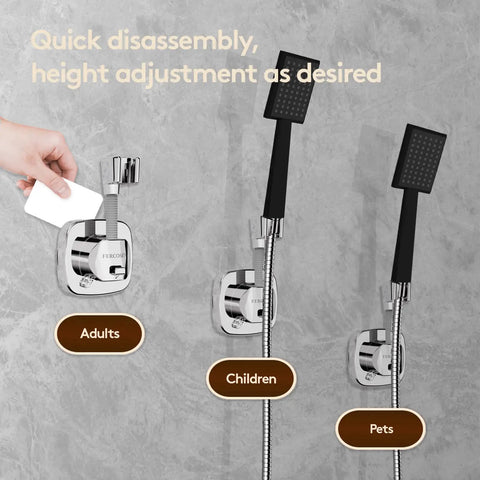 360 Degree Swivel Shower Head Holder With Strong Suction Cup, 10 Kg Load Capacity installed on tile wall with handheld shower