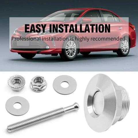 4 Piece Universal Aluminum Hood Pins With Quick Release Lock Latch For Bumpers And License Plates 1.25 Inch Diameter Silver Finish