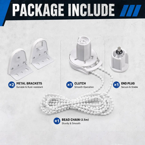 Components of All In One 1 Inch Roller Blind Repair Kit For 25mm Tubes With Brackets Clutch Chain End Plug Easy Fix For Common Roller Shade Problems Fits Only 1 Inch Inner Diameter Tubes Durable Replacement Parts