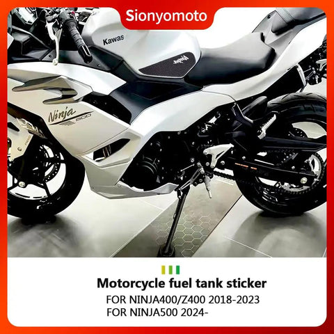 Motorcycle with Tank Pad Protector Stickers Set For Ninja 400 500 2019 To 2023 Anti Slip Gas Tank Guard Decals Kit displayed