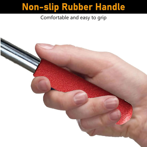 Close-up of hand gripping Telescoping Magnetic Pickup Tool 40 Inch Extendable Magnet Stick with 35 Lb Pull's red rubber handle.