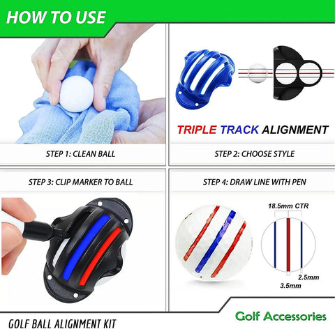 Instruction guide for 8 Pack Precision Golf Ball Marker Set With 4 Color Marking Stencils And 4 Vibrant Markers For Quick Alignment On The Green