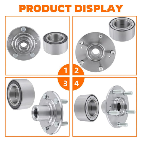 2 Piece Front Wheel Hub Bearing Kit For Honda Civic Accord Insight And Acura ILX TL TSX 1.5L Replaces 44600-TBC-A00 And 44300-TBC-A01 displayed in four angles.