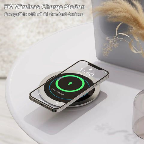 Pop Up Countertop Power Outlet With 5W Wireless Charger Four AC Outlets And Two USB Ports 4 Inch Pop Out ETL Listed