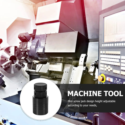 Heavy Duty Spiral Jack Pad With Adjustable Screw Jack Stand 3 Ton Capacity Steel Machinist Block shown in a machine shop environment.