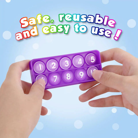 Hands holding a purple board from Ten Frame Math Manipulative Set For Elementary Kids, Engaging Counting, Addition, Subtraction.