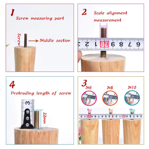 Screw measuring guide for Supercharge Your New Home Game With These Top Shelf Natural Wood Table Legs M6 M8 M10 threaded bolts.