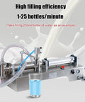 Dead Simple Automatic Pneumatic Bottle Filler With Stainless Steel Nozzle fills liquid with high efficiency at 25 bottles per minute.