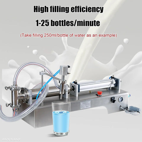 Dead Simple Automatic Pneumatic Bottle Filler With Stainless Steel Nozzle fills liquid with high efficiency at 25 bottles per minute.